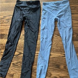 Athleta girls full length leggings, shiny black and gray, size 12